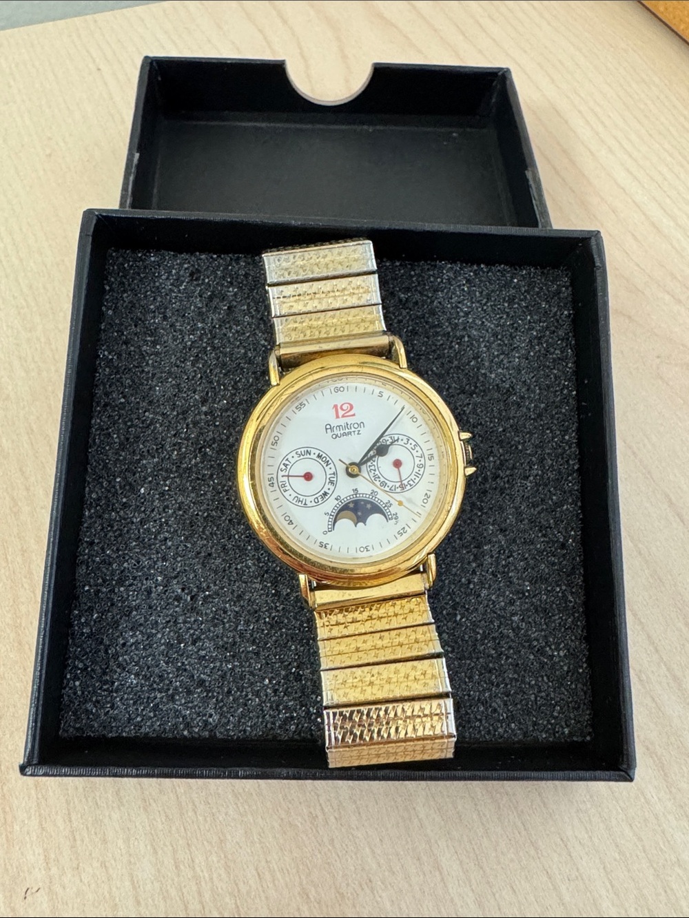 Quartz Gold-Tone Men's Watch with Moonphase and Day-Date